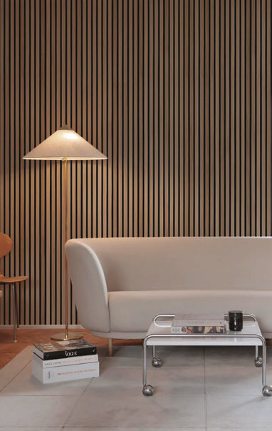 Paneles madera acústica comedor en Manzano Cáceres