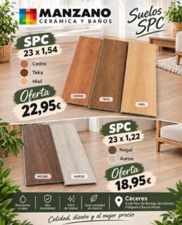 Buscas un suelo bonito, resistente y fácil de mantener? ✨

Descubre nuestro suelo SPC, una opción perfecta para renovar cualquier espacio. 🏡

✔️ Alta resistencia y durabilidad
✔️ Resistente al agua y a la humedad
✔️ Fácil de limpiar y mantener
✔️ Instalación rápida y cómoda
✔️ Gran estabilidad y resistencia al uso diario
✔️ Diseños actuales que aportan calidez y estilo a tu hogar

🌿 Disponible en diferentes acabados para que encuentres el que mejor se adapte a tu espacio.

📍 Ven a verlo en Manzano Cerámica y Baño
Estamos en Cáceres, calle Mar de Bering, s/n, Polígono Charca musia 

👉 Ven a visitarnos y descubre nuestro SPC en persona. ¡Te ayudamos a elegir el suelo perfecto para tu hogar!

#SPC #SuelosSPC #Suelos #Reformas #Decoración Interiorismo Cáceres Manzano ManzanoCerámicaYBaño Hogar Reforma SuelosVinílicos