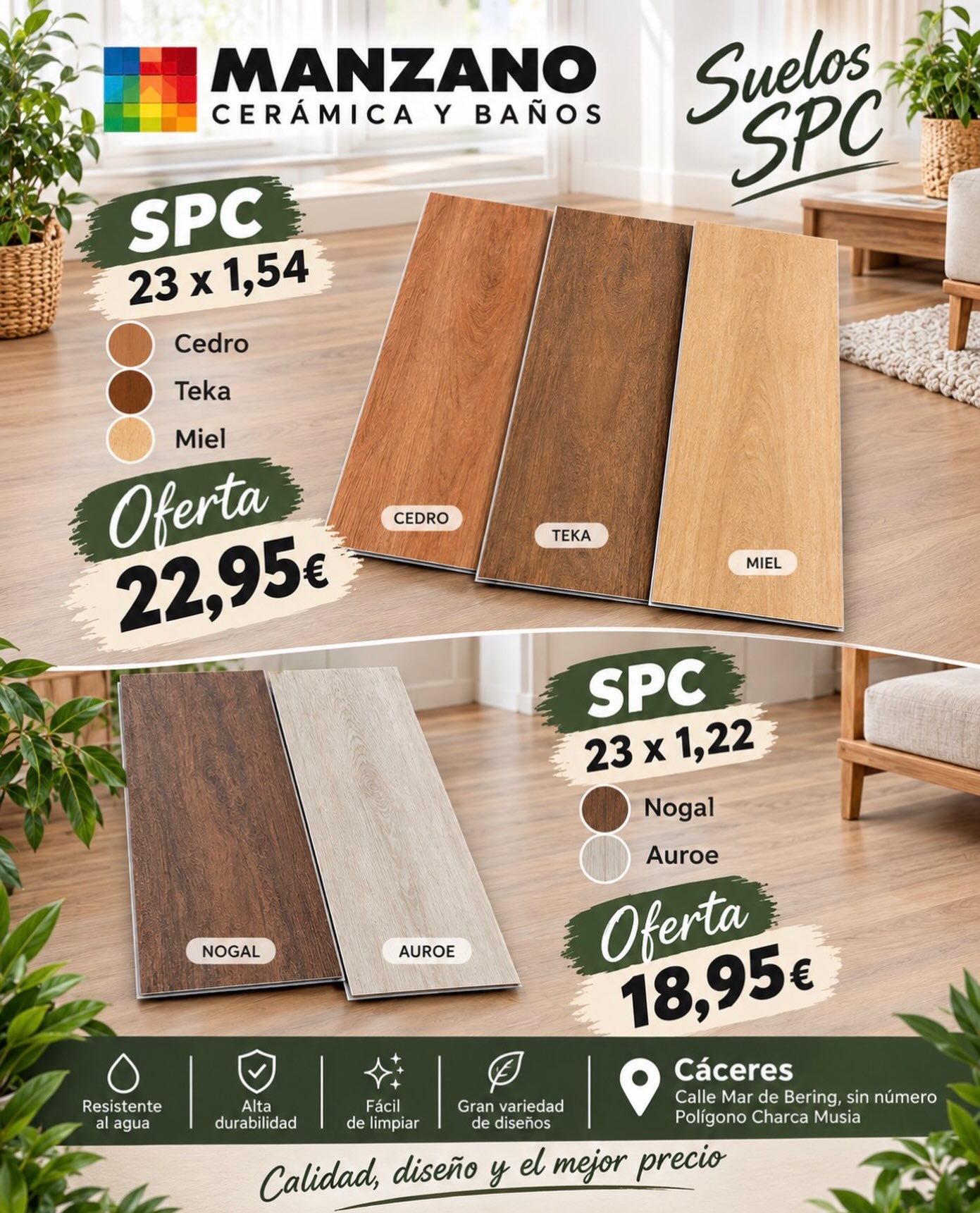 Buscas un suelo bonito, resistente y fácil de mantener? ✨

Descubre nuestro suelo SPC, una opción perfecta para renovar cualquier espacio. 🏡

✔️ Alta resistencia y durabilidad
✔️ Resistente al agua y a la humedad
✔️ Fácil de limpiar y mantener
✔️ Instalación rápida y cómoda
✔️ Gran estabilidad y resistencia al uso diario
✔️ Diseños actuales que aportan calidez y estilo a tu hogar

🌿 Disponible en diferentes acabados para que encuentres el que mejor se adapte a tu espacio.

📍 Ven a verlo en Manzano Cerámica y Baño
Estamos en Cáceres, calle Mar de Bering, s/n, Polígono Charca musia 

👉 Ven a visitarnos y descubre nuestro SPC en persona. ¡Te ayudamos a elegir el suelo perfecto para tu hogar!

#SPC #SuelosSPC #Suelos #Reformas #Decoración Interiorismo Cáceres Manzano ManzanoCerámicaYBaño Hogar Reforma SuelosVinílicos